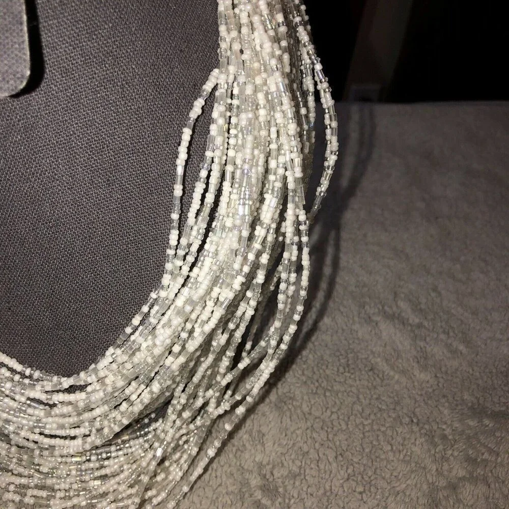 MULTI STRAND White Pearlized BEAD Layered NECKLACE Beautiful